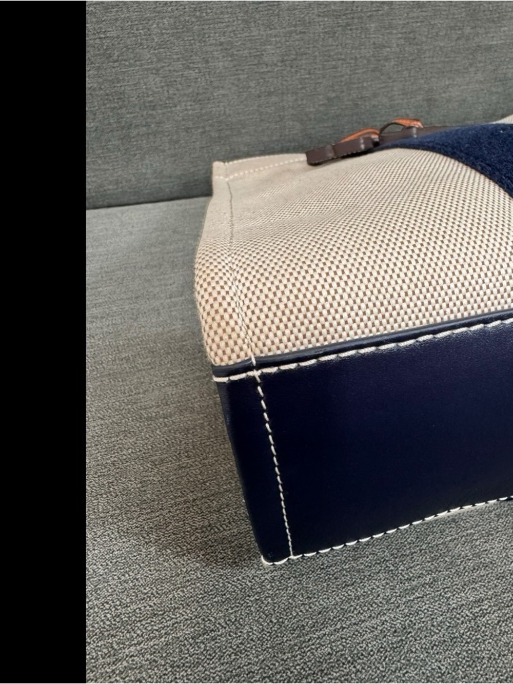 Tory Burch Tory Tote Bag Canvas Navy Stripes Leather Handles - Picture 6 of 16